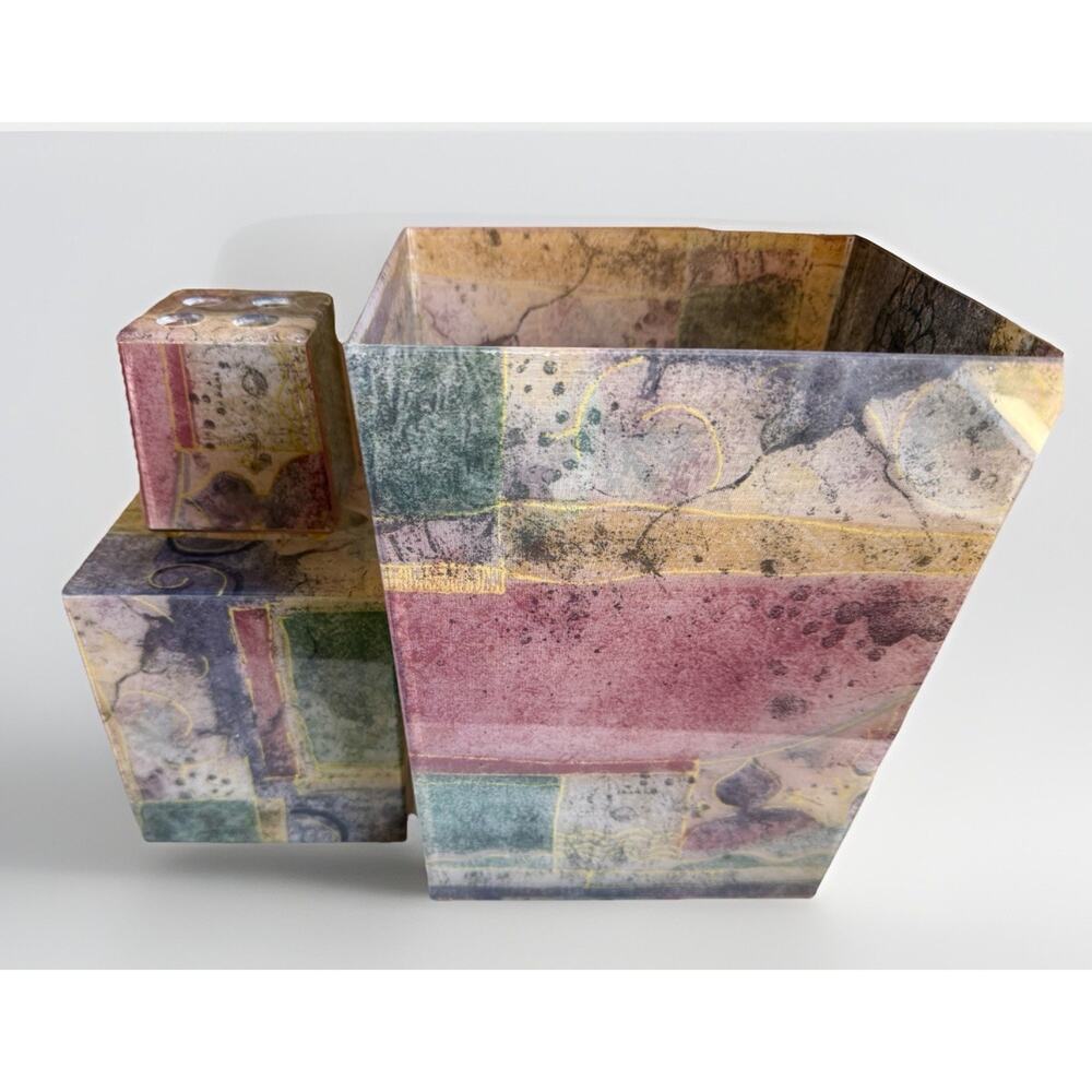 Vintage Croscill 3-Piece Abstract Bathroom Set Tissue Box Garbage Can Toothbrush